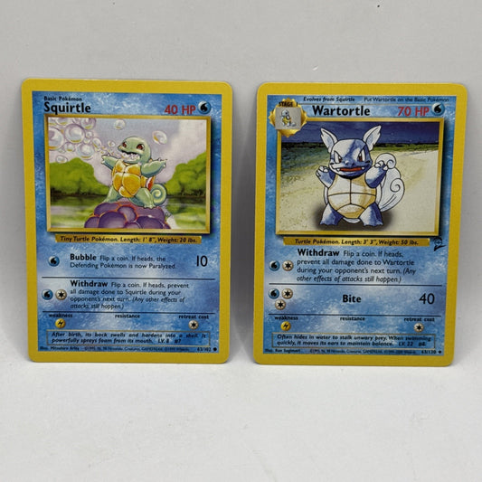 Wartortle 63/130 Base Set 2 & Squirtel 63/102 Base Set WOTC Pokémon HP