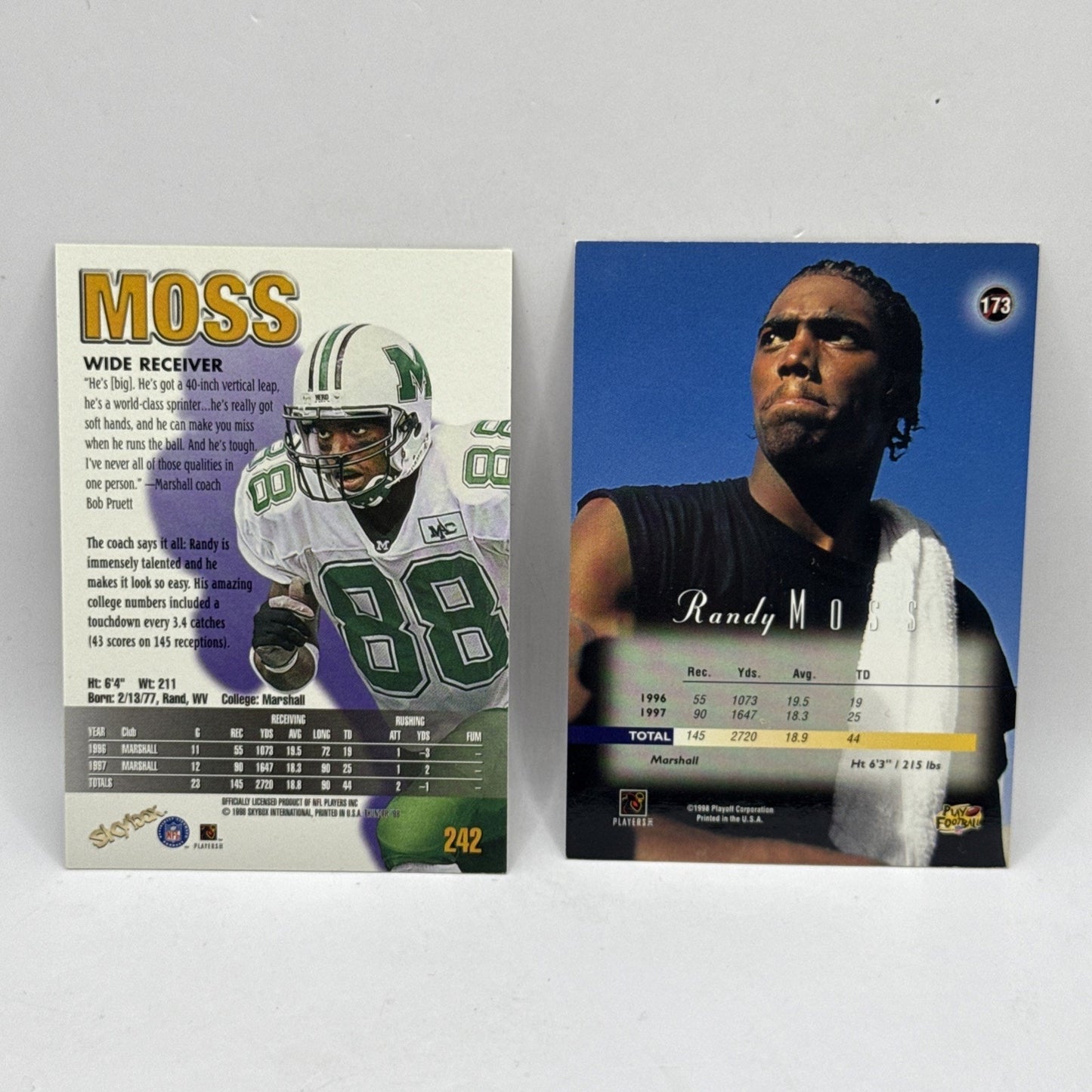 1998 Skybox Thunder Randy Moss Rookie RC #242 Vikings - 2 Vintage NFL Card