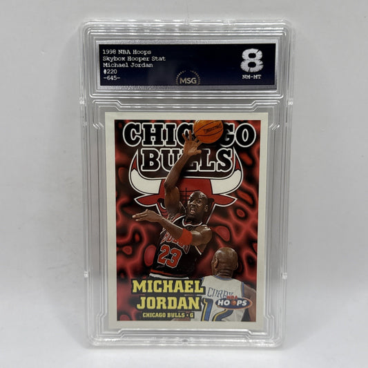 1997-1998 NBA Hoops Michael Jordan #220 Chicago Bulls THE GOAT Graded 8 HOF