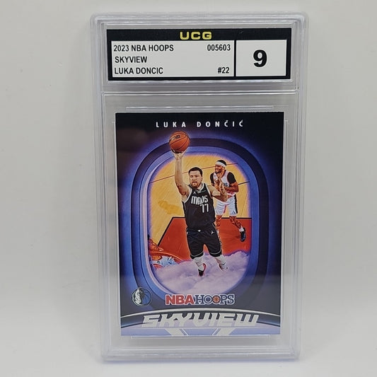2023-24 Hoops Luka Doncic #22 BASKETBALL CARD Dallas Mavericks Skyview Graded 9