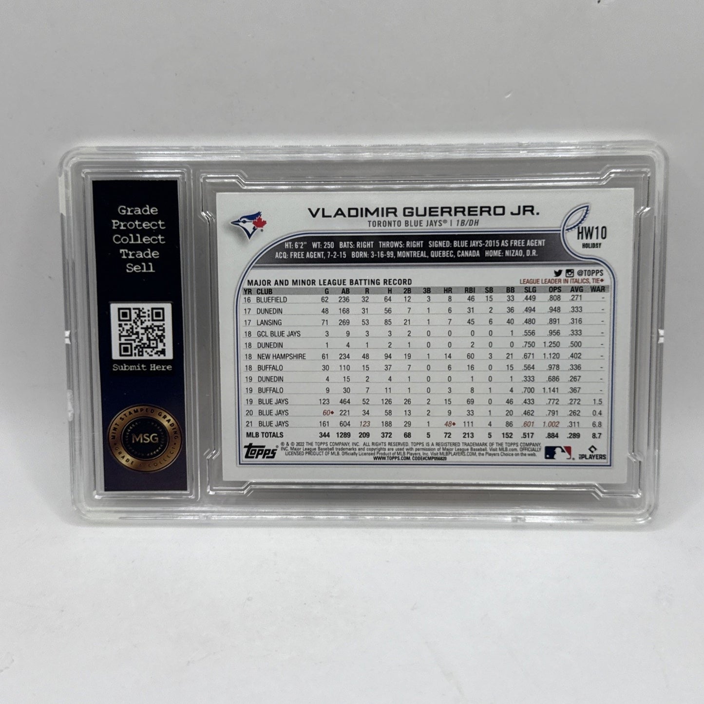Vladimir Guerrero Jr 2022 Topps Holiday Santa Belt Rare Variation #HW10 Graded