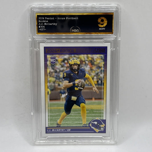 JJ CcCarthy Rookie RC Score 2024 NFL Vikings Football Card #304 Graded 9