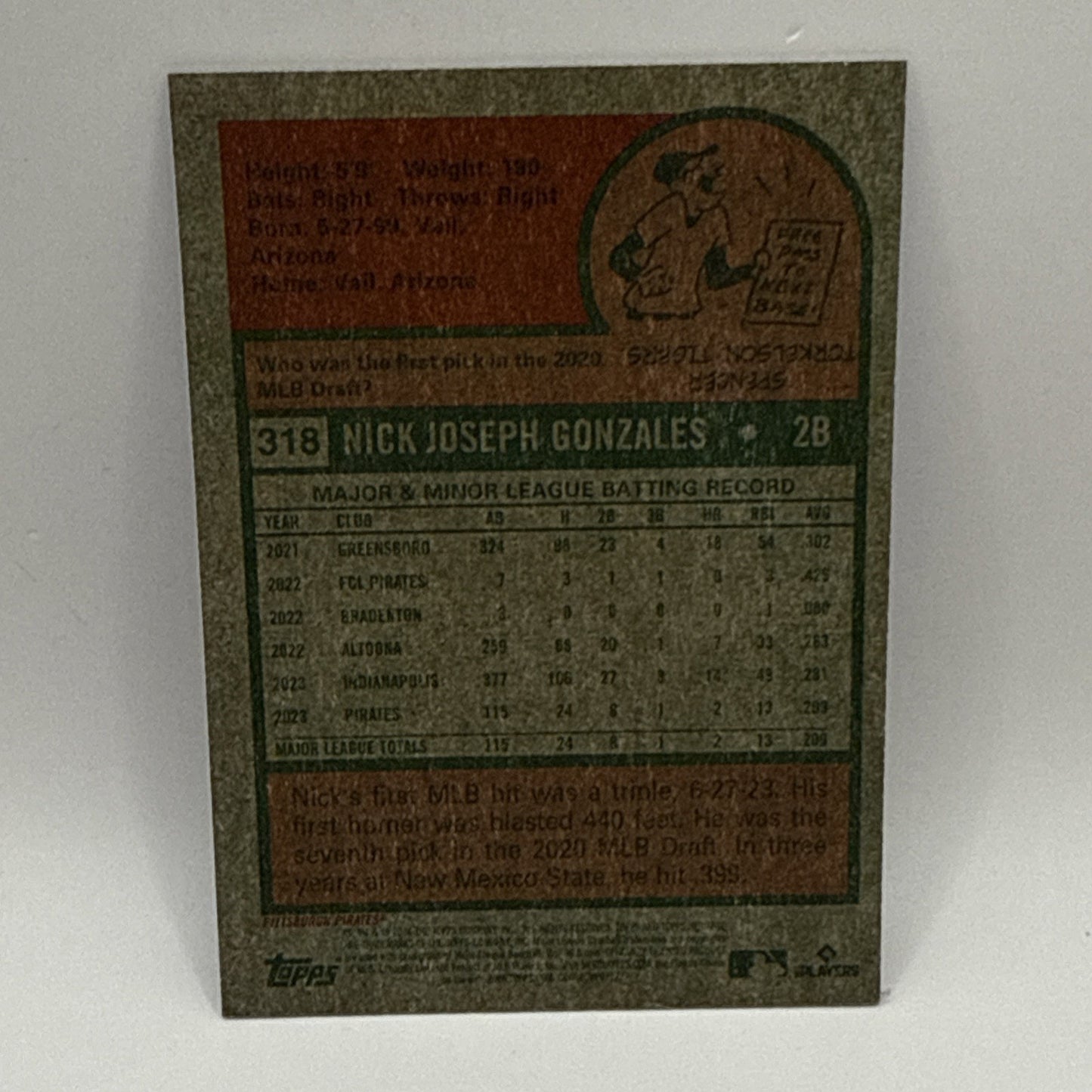 2024 Topps Heritage - Nick Gonzales - Blue Sparkle Rookie Pirates #318 RC