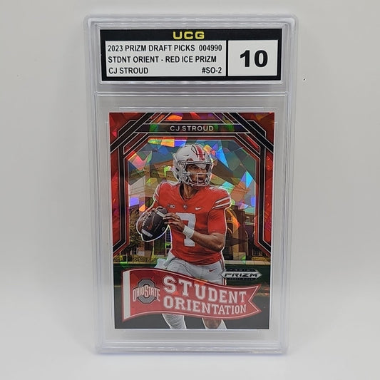 CJ Stroud 2024 Prizm Draft Picks Student Orientation Red Ice Prizm RC Graded 10