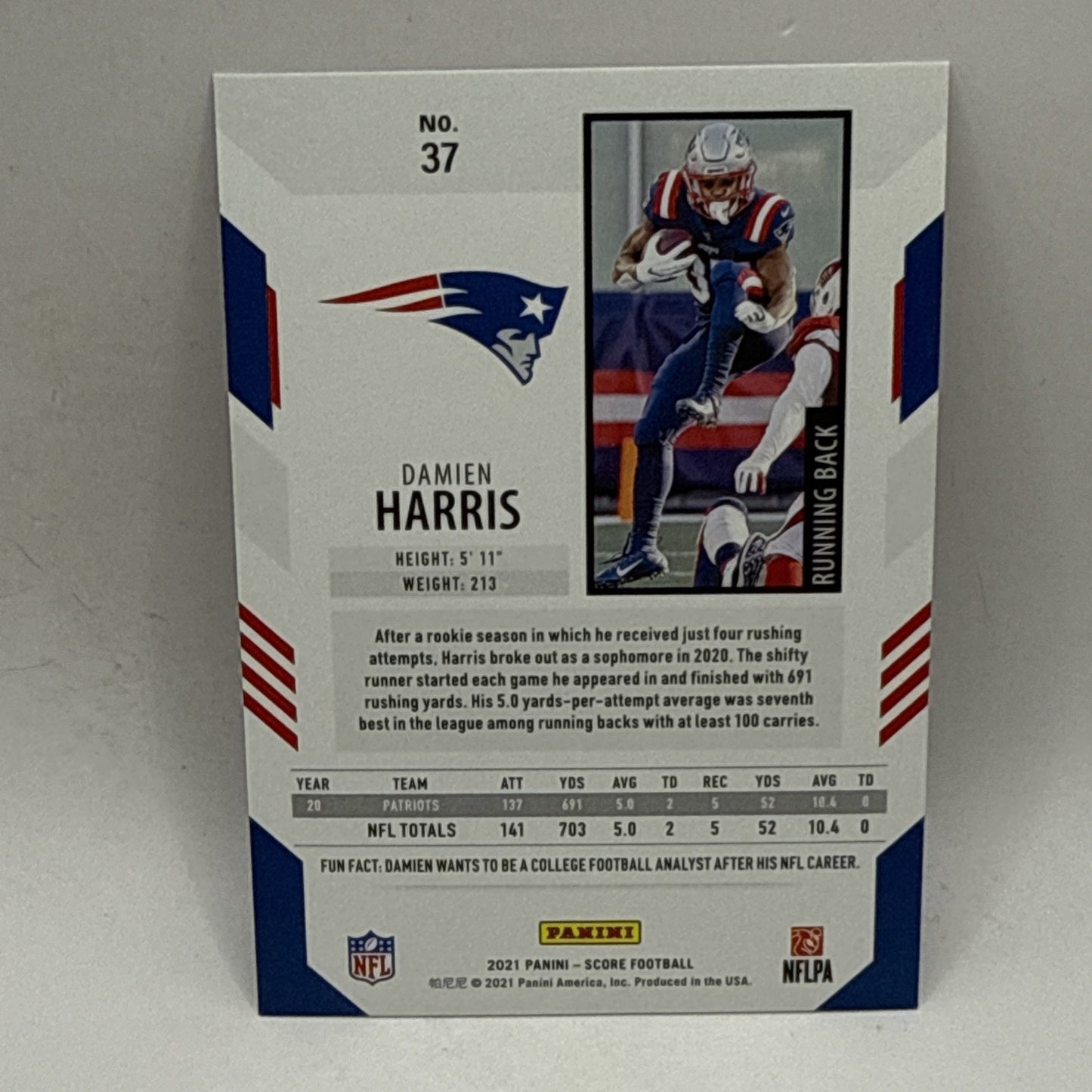 2021 Panini Score Damien Harris Red #37 SP /460 NFL Patriots Football Card