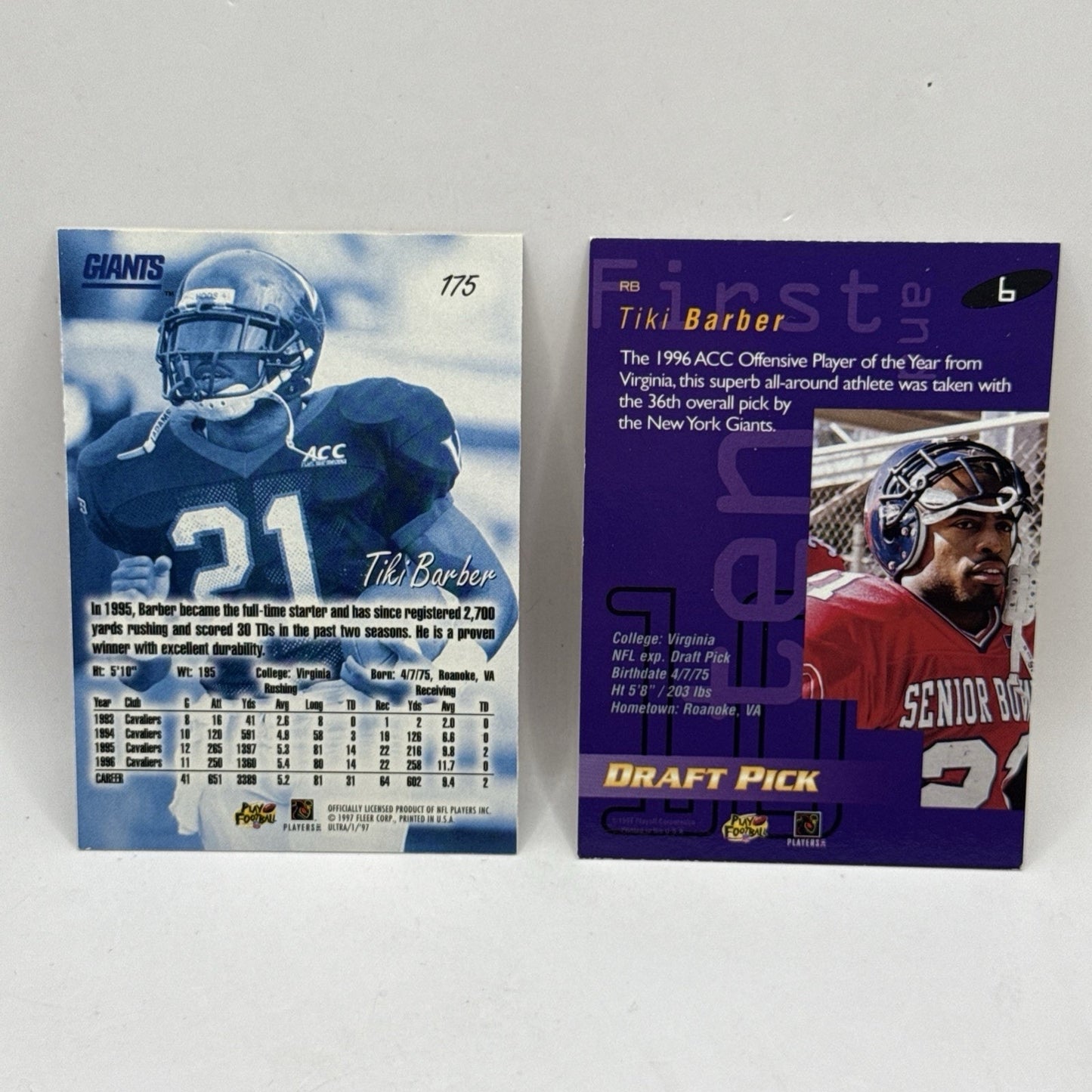 1997 Fleer Ultra Football Tiki Barber RC #175 Vintage NFL Trading Cards