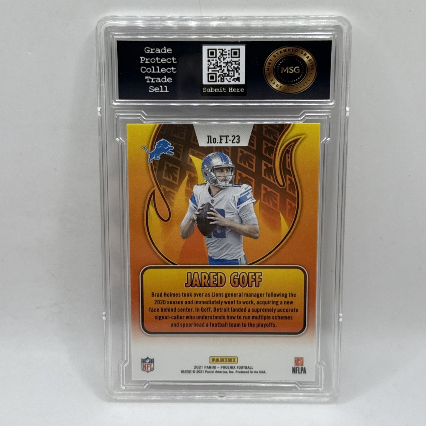 Jared Goff 2021 Phoenix Football Flamethrowers Silver Detroit Lions Graded 9 NFL