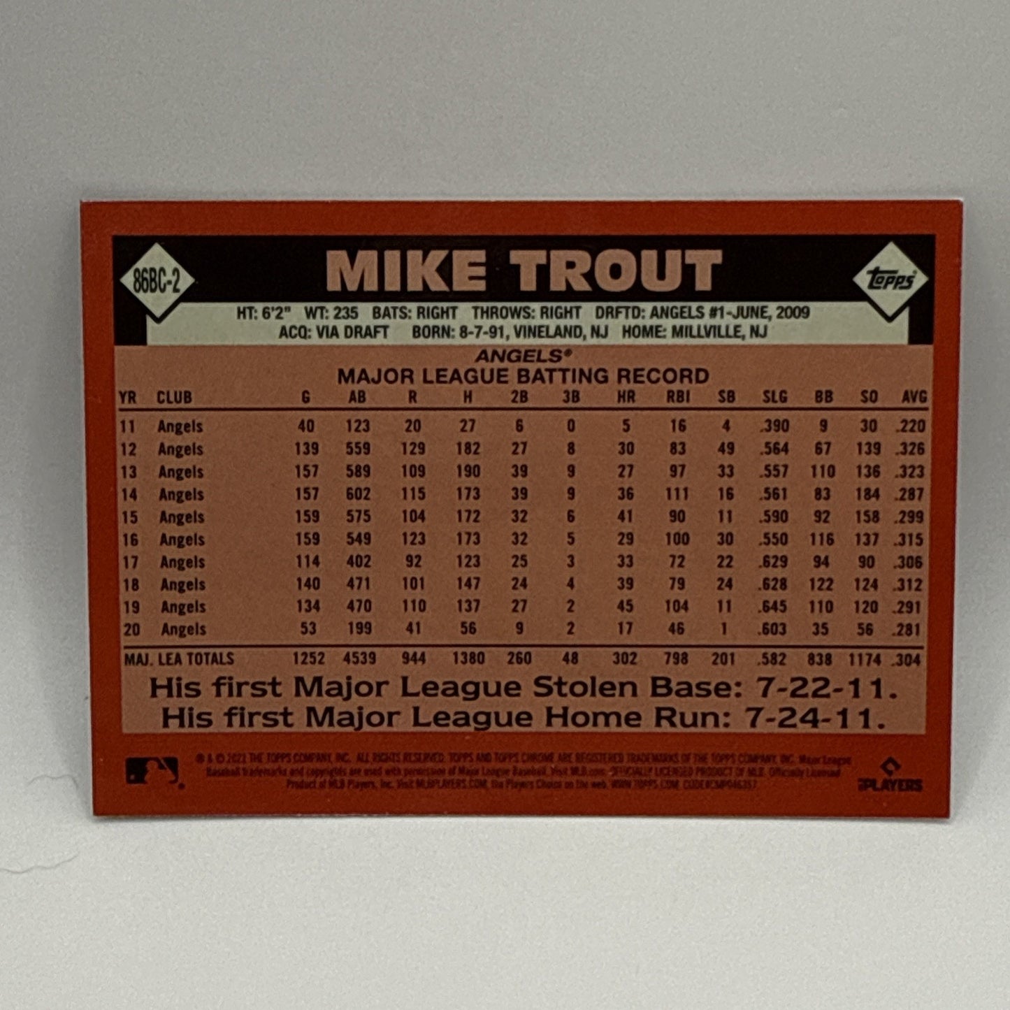 2021 Topps Chrome #89BC-2 Mike Trout Refractor Los Angeles Angels MLB Card