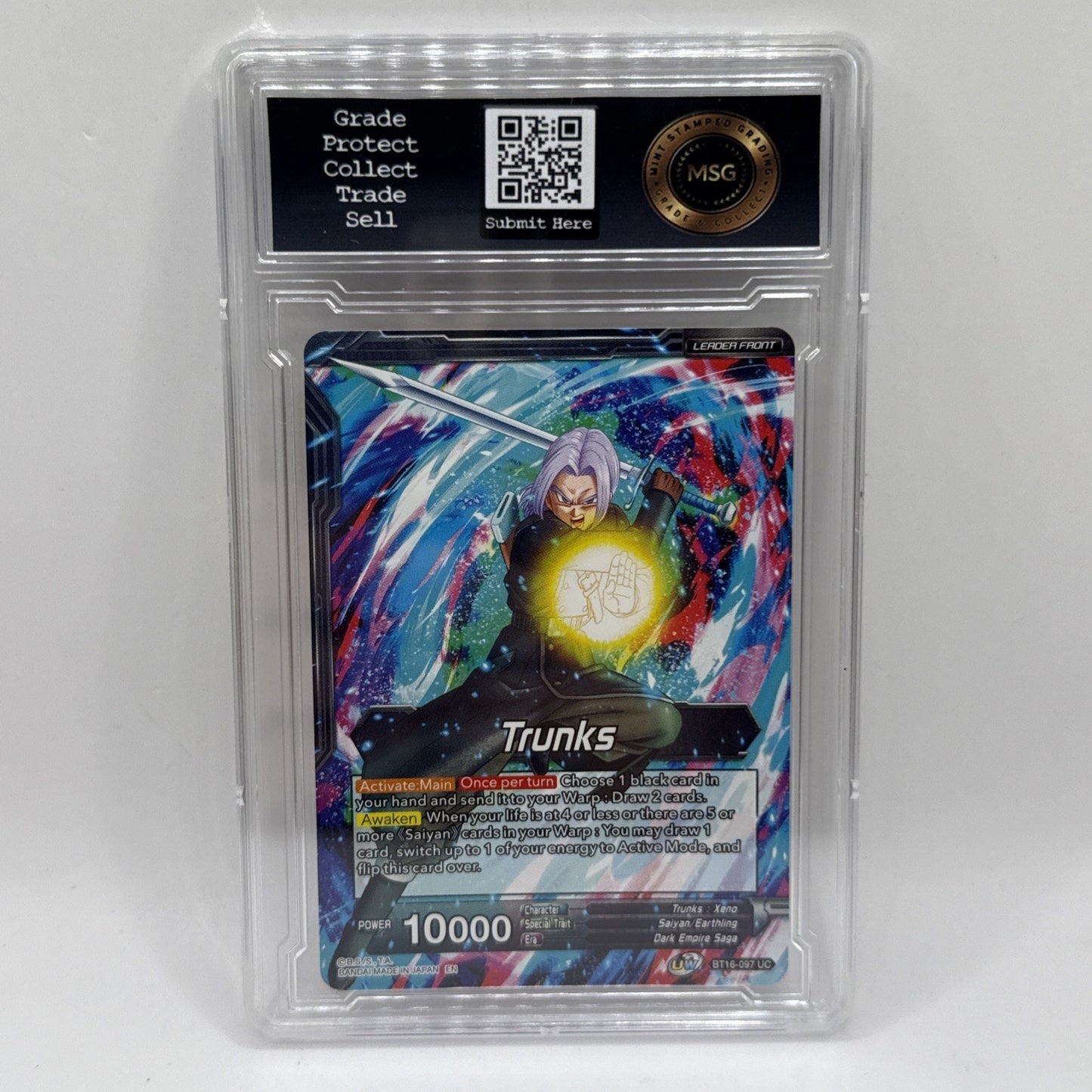 SSG Trunks, Crimson Warrior Leader BT16-097 UC Holo Foil Dragon Ball Graded 10