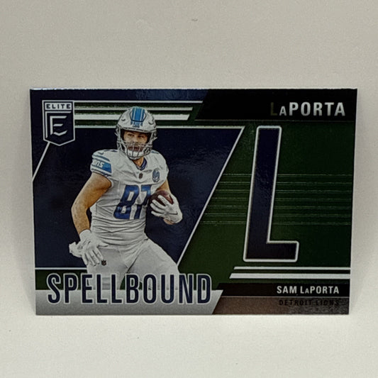 Sam LaPorta 2024 Donruss Elite Spellbound "L” Green Parallel #5 Detroit Lions