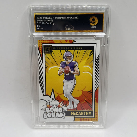 2024 Panini Donruss - Bomb Squad J.J. McCarthy #5 (RC) Graded 9 NFL Vikings