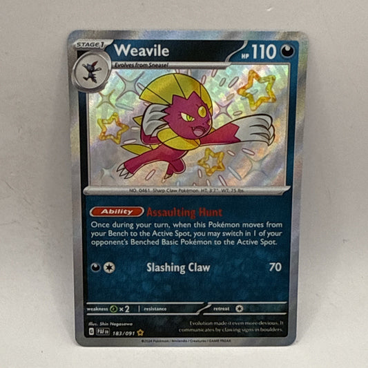 Pokémon Weavile 183/091, Paldean Fates, Baby Shiny LP Holo Trading Card