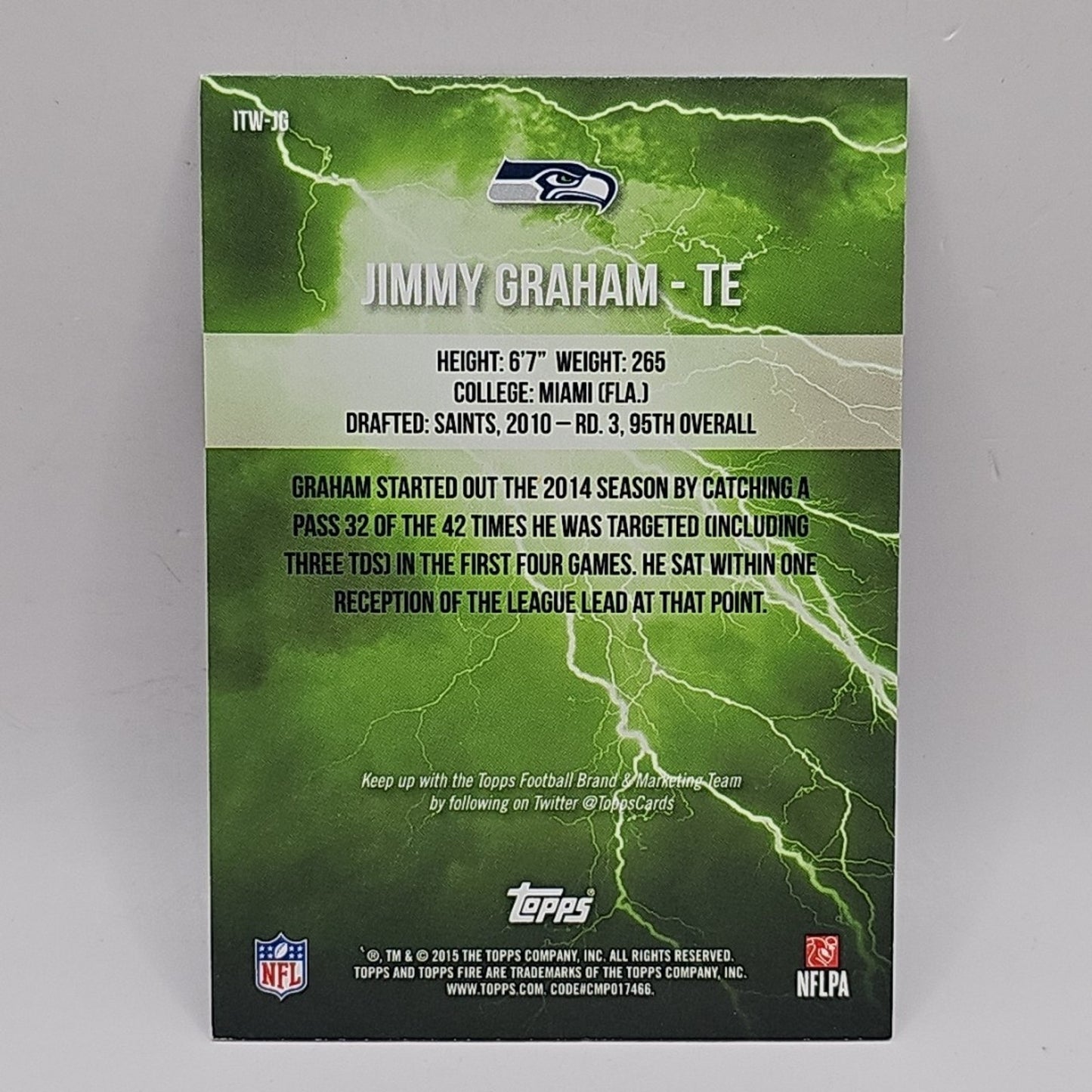 2015 Jimmy Graham Topps Fire In The Wild ITW-JG Insert Seahawks NFL SEAHAWKS