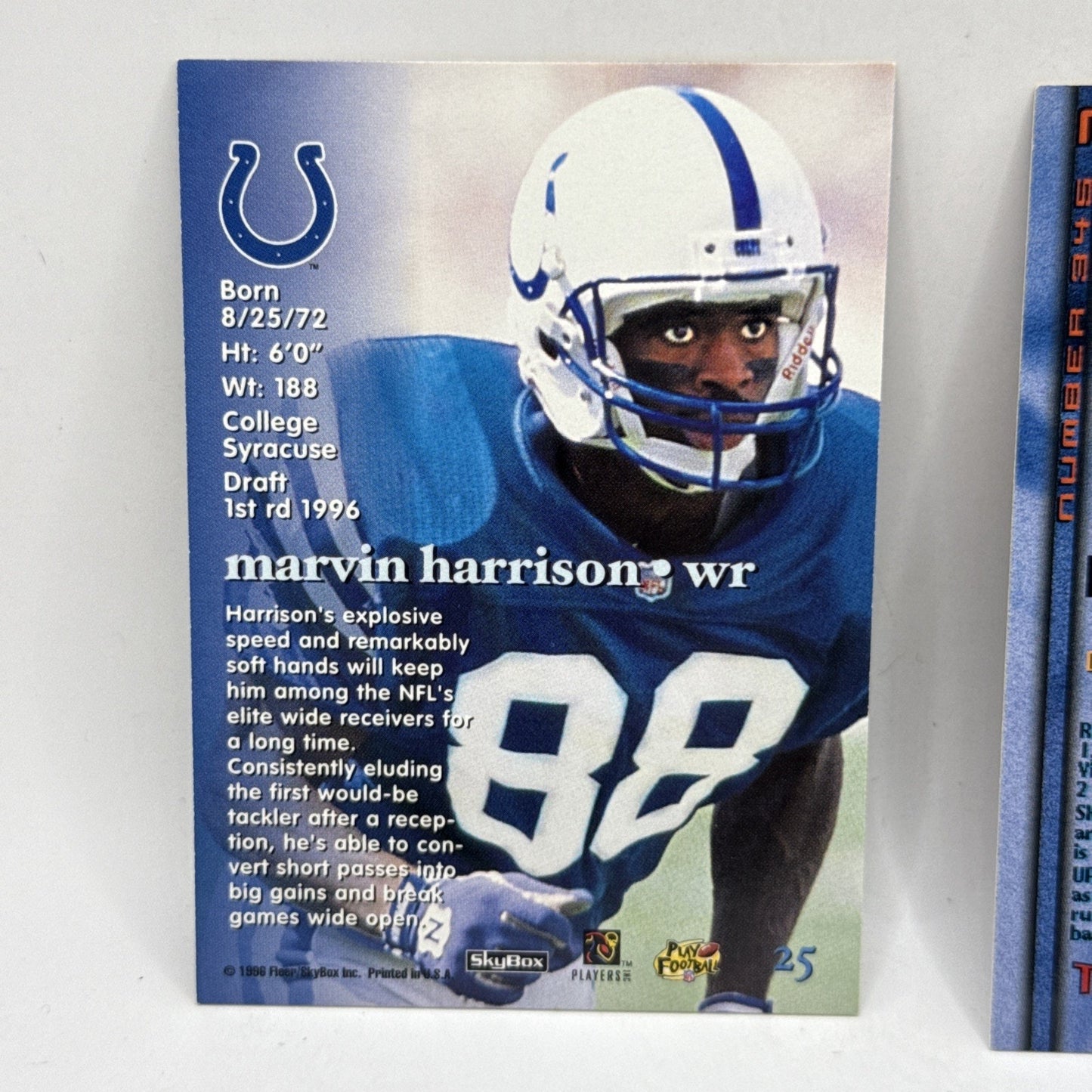 1996 Skybox Impact Rookies #25 Marvin Harrison Indianapolis Colts RC Cards