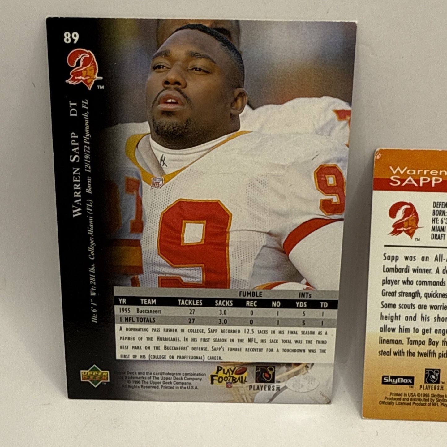 1995 SkyBox Warren Sapp ROOKIE Tampa Bay Buccaneers #179 HOF