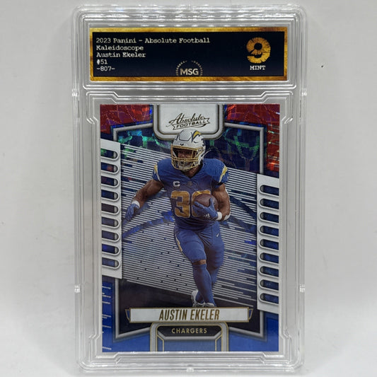 2023 Panini Absolute #51 Austin Ekeler RWB Kaleidoscope Graded 9 Mint NFL Card