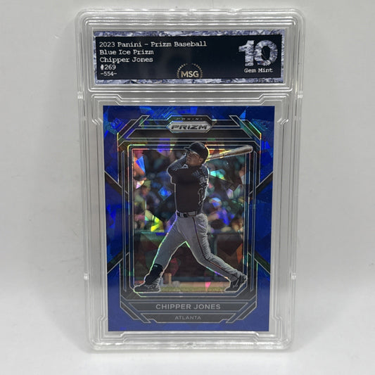 2023 Panini Prizm - Chipper Jones #269 Blue Ice Prizm MLB Graded 10 Gem Atlanta