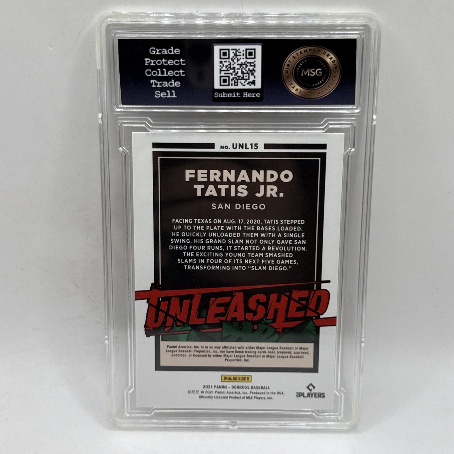 2021 Donruss #UNL15 Fernando Tatis Jr. Unleashed Rapture San Diego MLB Graded 9