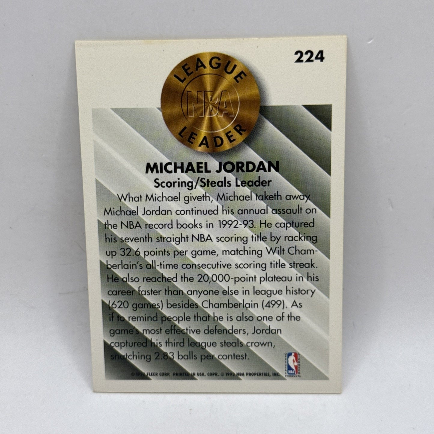1993-94 Fleer Michael Jordan League Leader #224 Chicago Bulls NBA HOF Card
