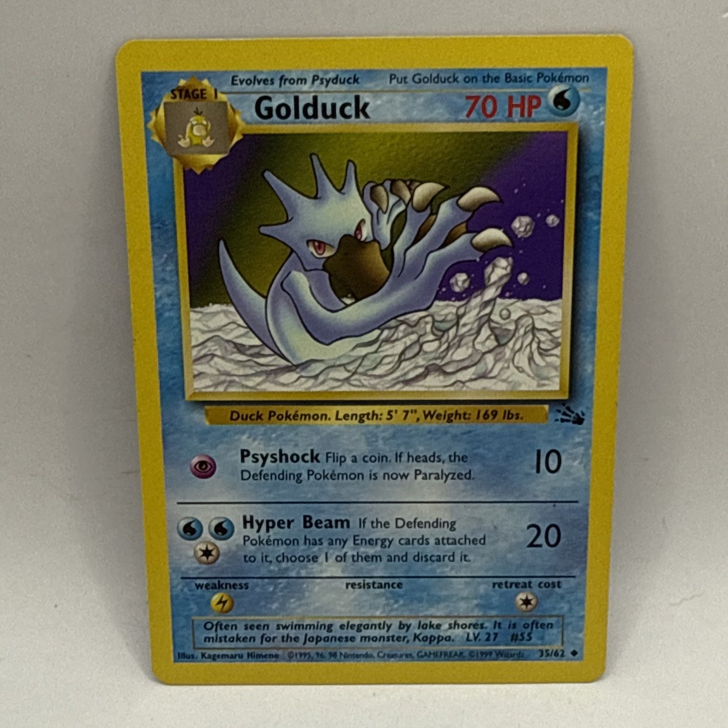 Pokemon Fossil Golduck 35/62 Non-Holo MP Tcg Collectible Vintage Card