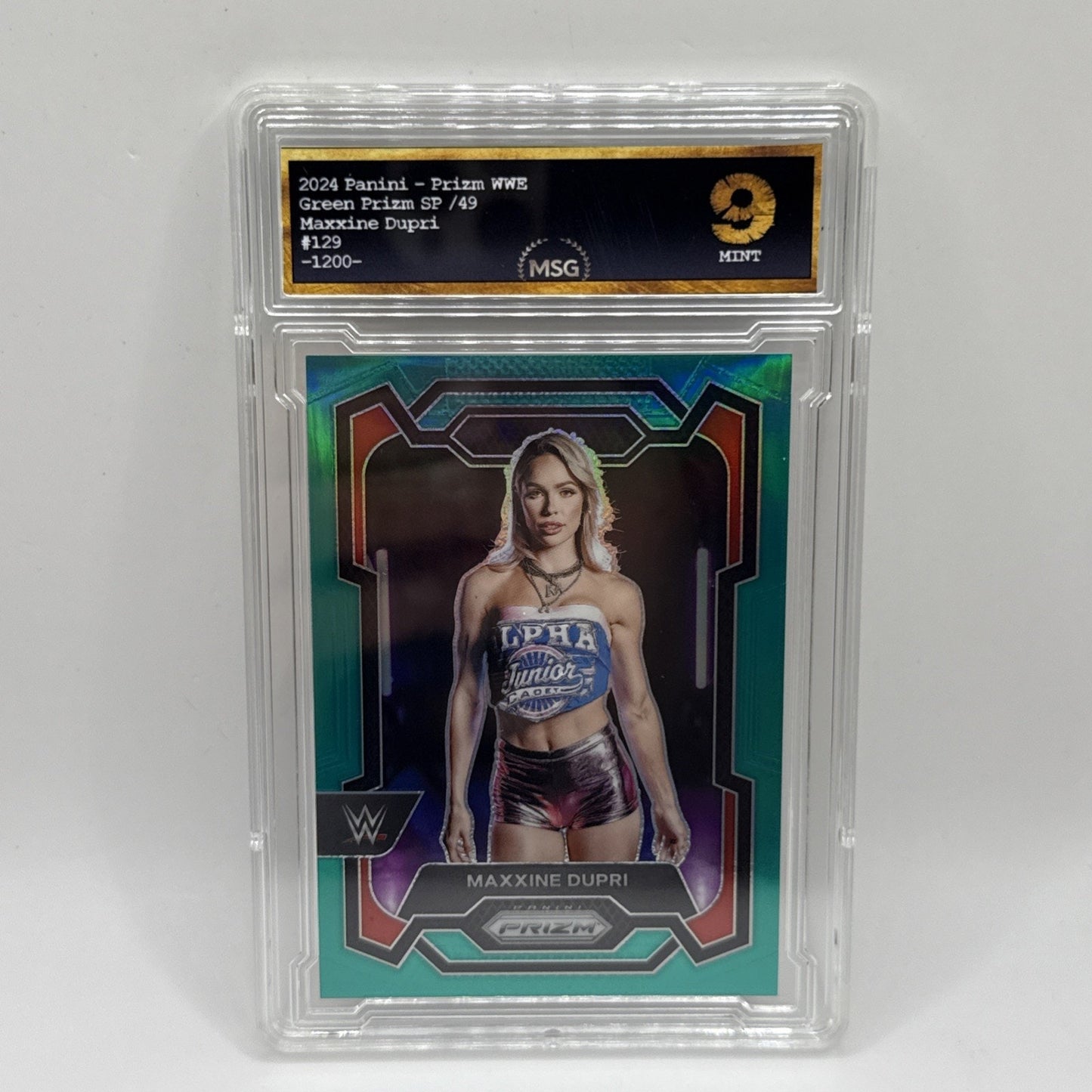 2024 Panini Prizm WWE Green Prizm /49 Maxxine Dupri #129 Short Print Graded 9