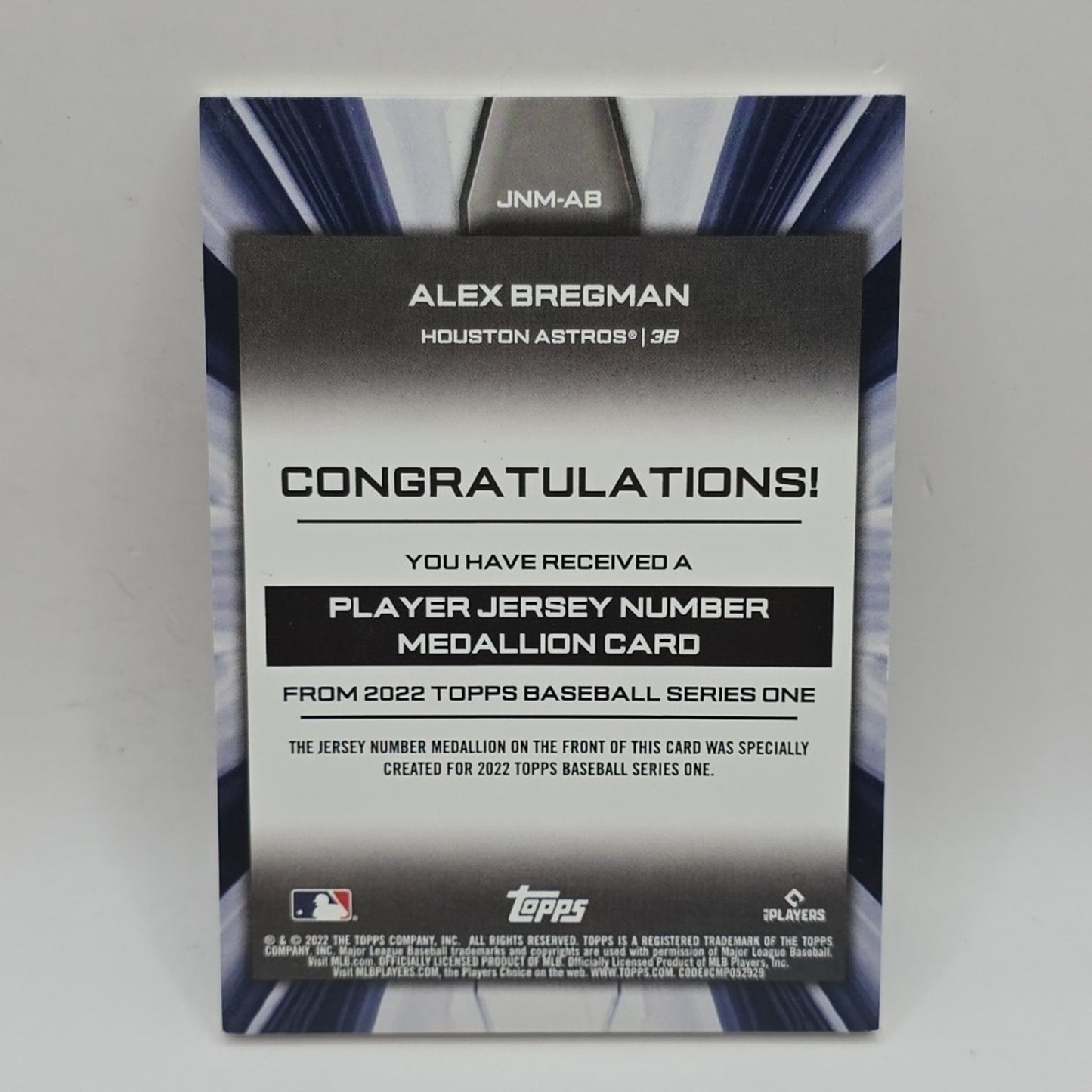 Alex Bregman Commemorative Jersey Number Medallion 2022 Topps MLB Astros Thick