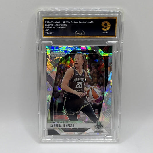 Sabrina Ionescu 2024 Panini Prizm WNBA Cracked Ice Prizm-#17 New York Graded 9