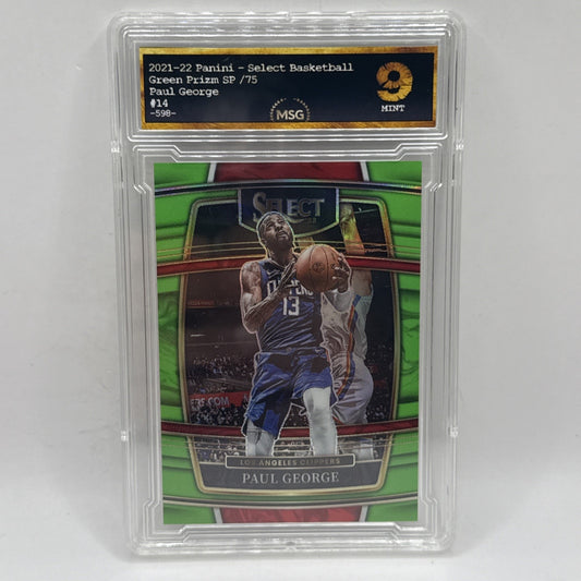 2021 Panini Select Paul George #14 Neon Green Prizms /75 NBA Clippers Graded 9