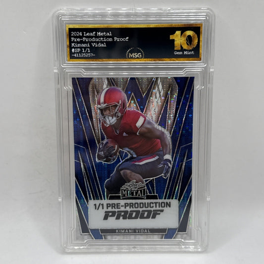 Kimani Vidal 2024 Leaf Metal Pre-Production Proof 1/1 Blue Pulsar Graded 10 NFL