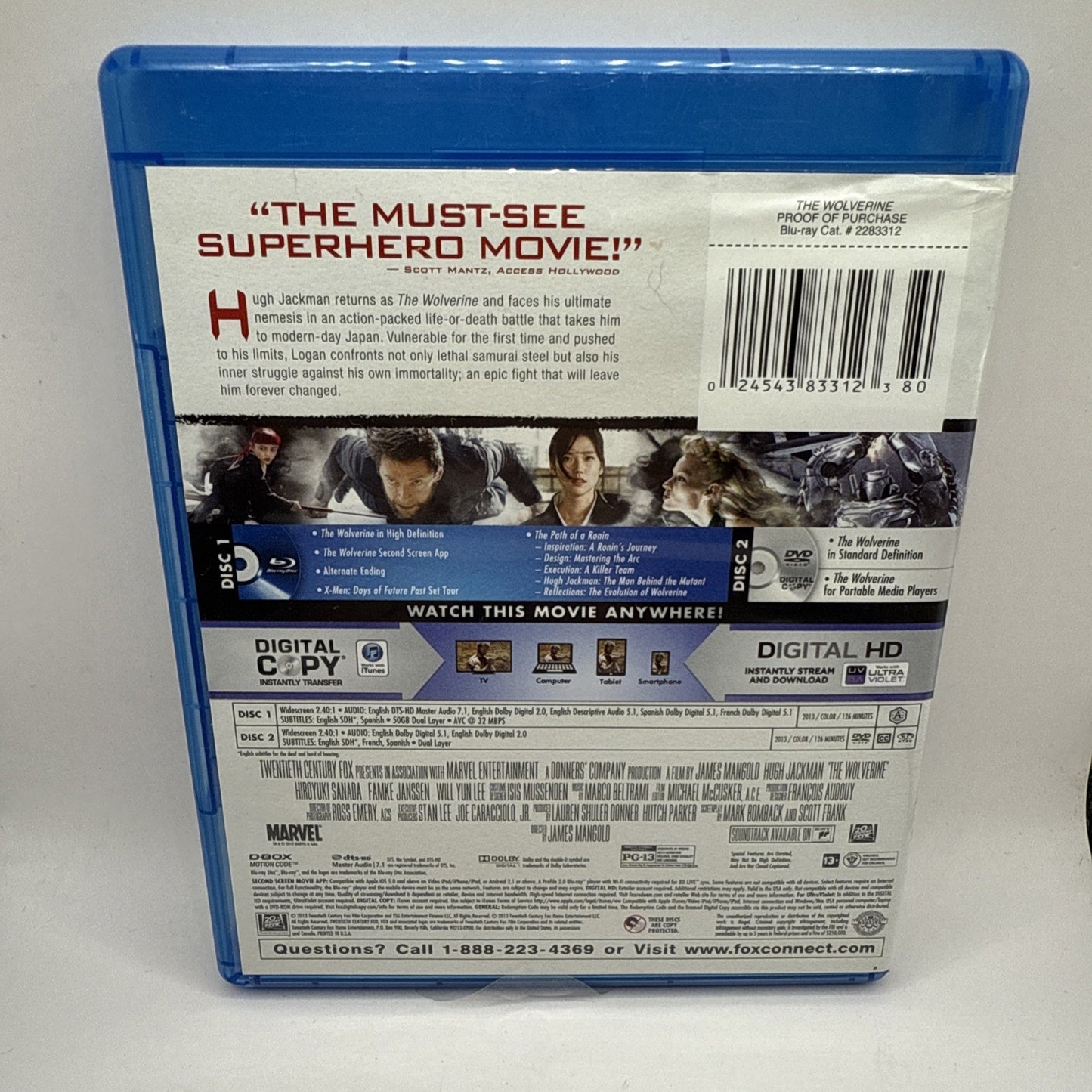 The Wolverine DVD & Blu-ray Combo Superhero Movie Directed By James Mangold