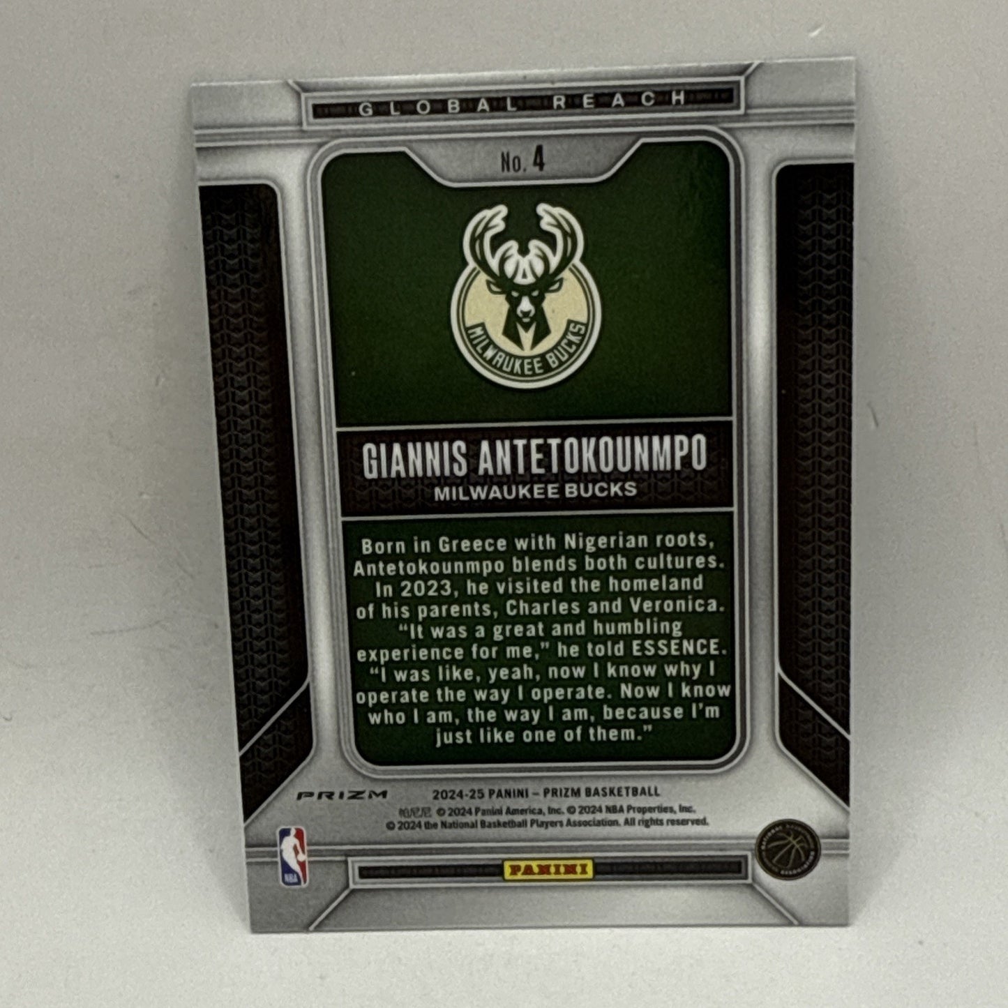 2024-25 Panini Prizm Giannis Antetokounmpo Global Reach Green Prizm #4 Bucks NBA