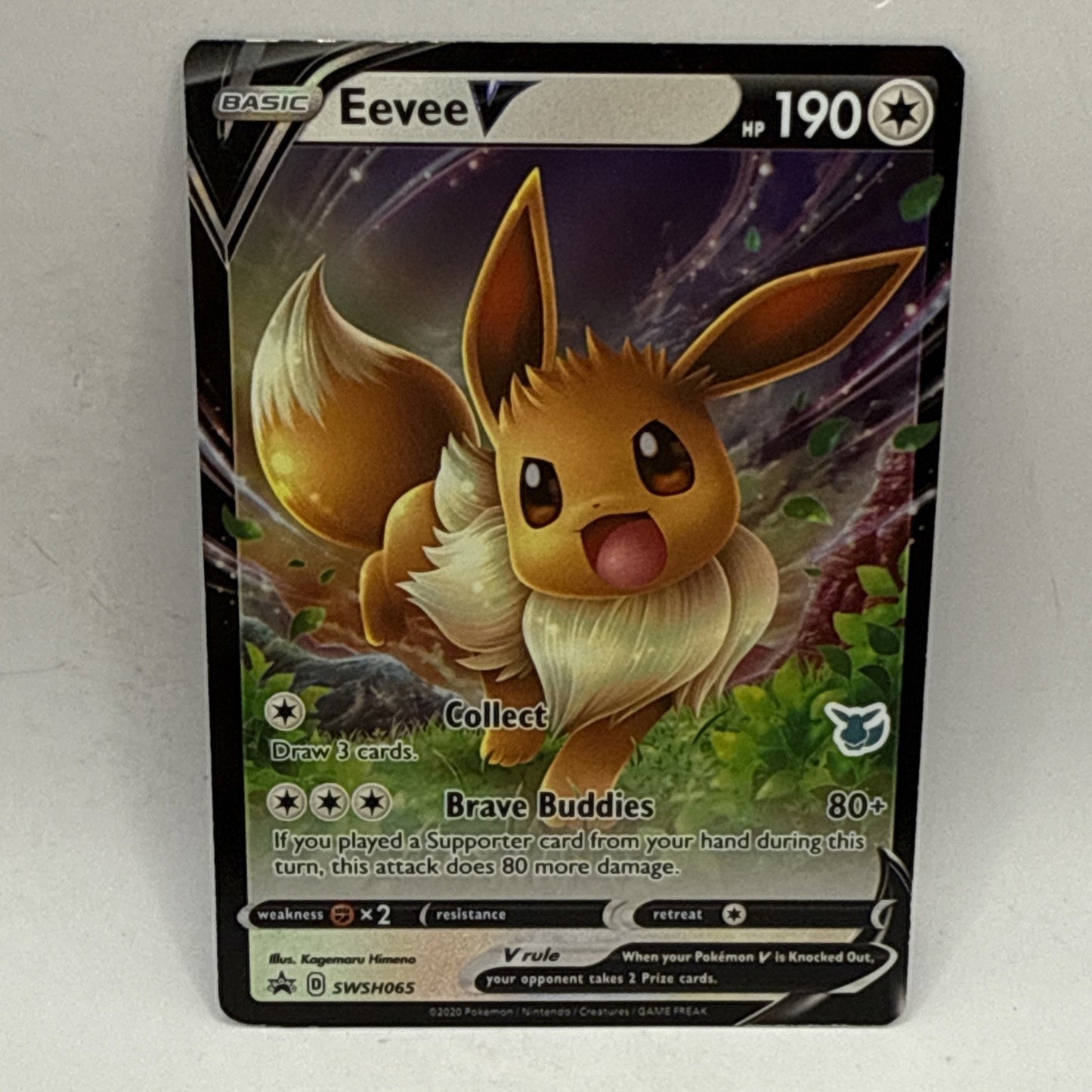 Eevee V 190 HP Collect, Brave Buddies SWSH065 Aniversary - Stamped MP Card