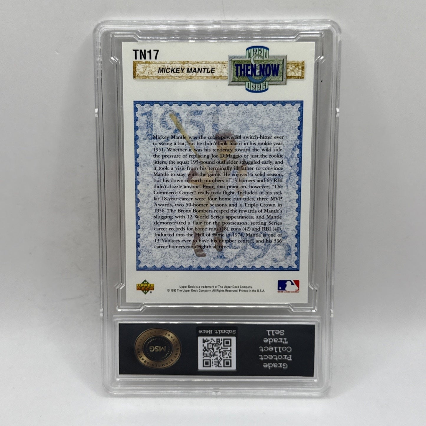 1993 Upper Deck Mickey Mantle #TN17 Baseball Card Graded 7 NM MLB Yankees Card