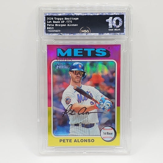 2024 Topps Heritage Chrome Refractor #410 Pete Alonso /575 New York Mets Graded